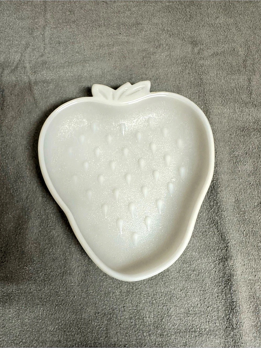 Hazel Atlas Milk Glass Strawberry Trinket Dish